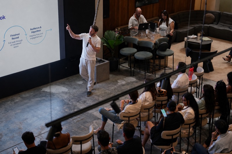 Trevor Hawley presenting on video strategy and the YouTube algorithm to an audience in Bali.